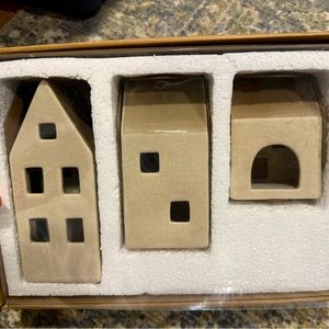 Studio McGee Threshold 3Pc Ceramic Houses Tea Light Decoration Christmas